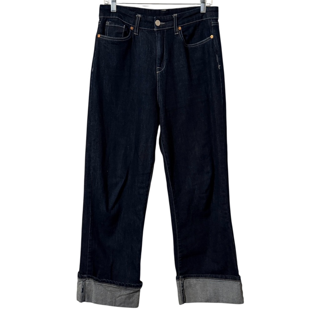BLANKNYC High Rise Wide Leg Cuff Hem Jeans Crop Ankle dark wash denim pants 90s